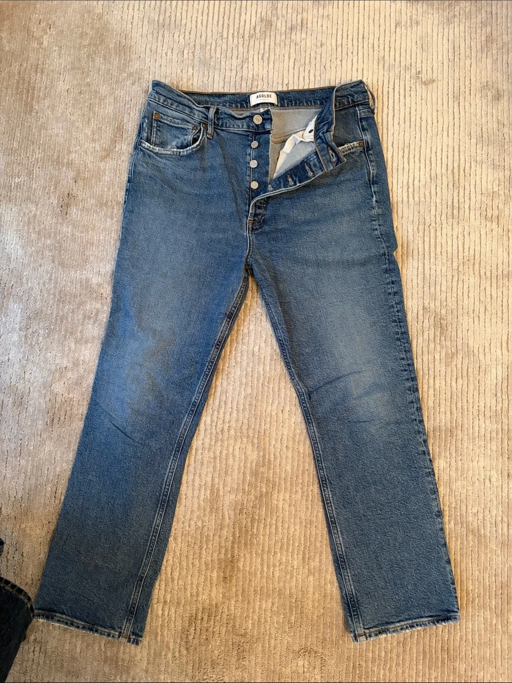 Agolde High-Rise Straight Leg Jeans in Medium Blue - Picture 1 of 1